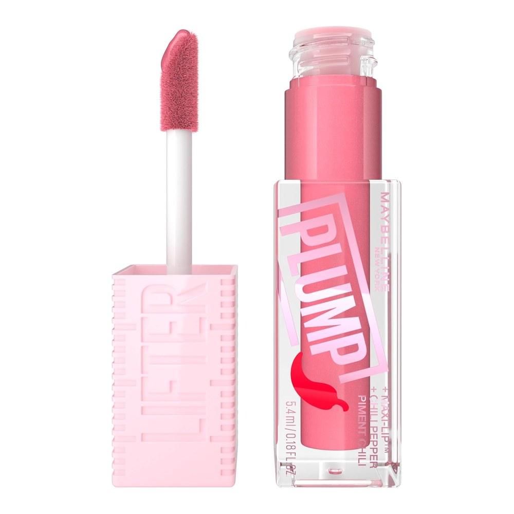 Maybelline Lifter Plumping Lip Gloss Hyaluronic Acid 001 Blush Blaze | With Hyaluronic Acid & Chilli Pepper, XL Wand, Vegan Formula, Lasting Plump, Plumping Liquid Gloss