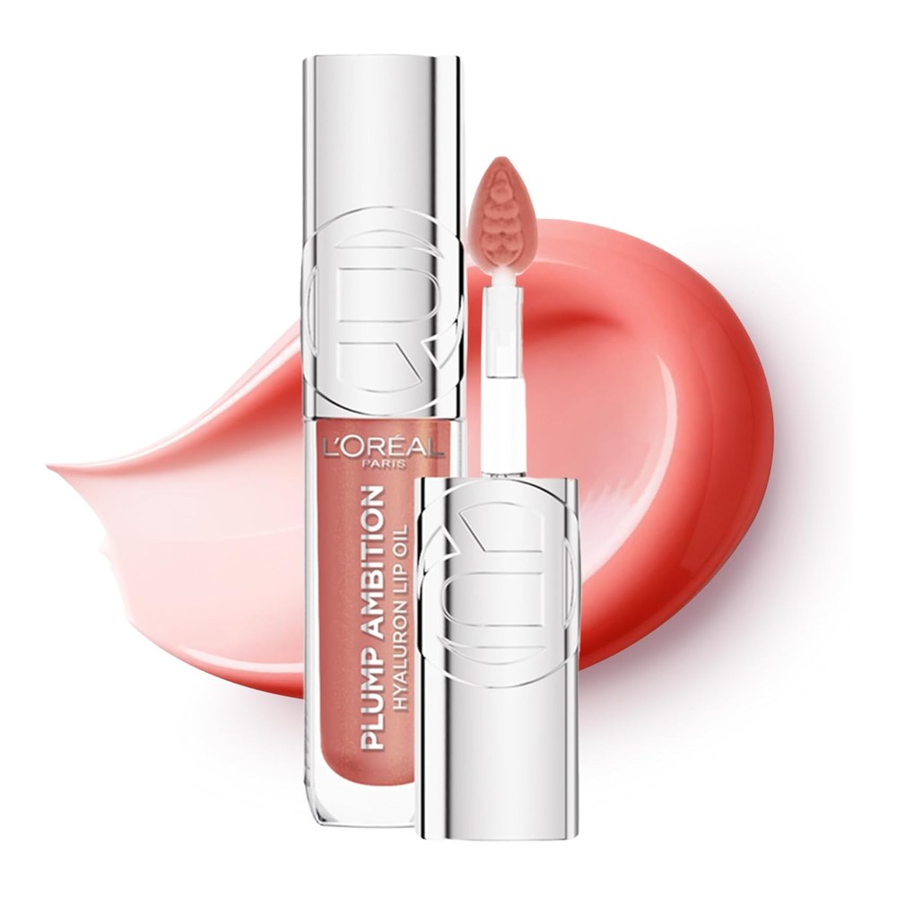 L'Oréal Paris Lip Oil Plump Ambition Glass-Like Finish 650 Nude Macaron | With Hyaluronic Acid, With Tripeptides, Smoother Lip Appearance, Plumper Lip Appearance, Non-Sticky Formula
