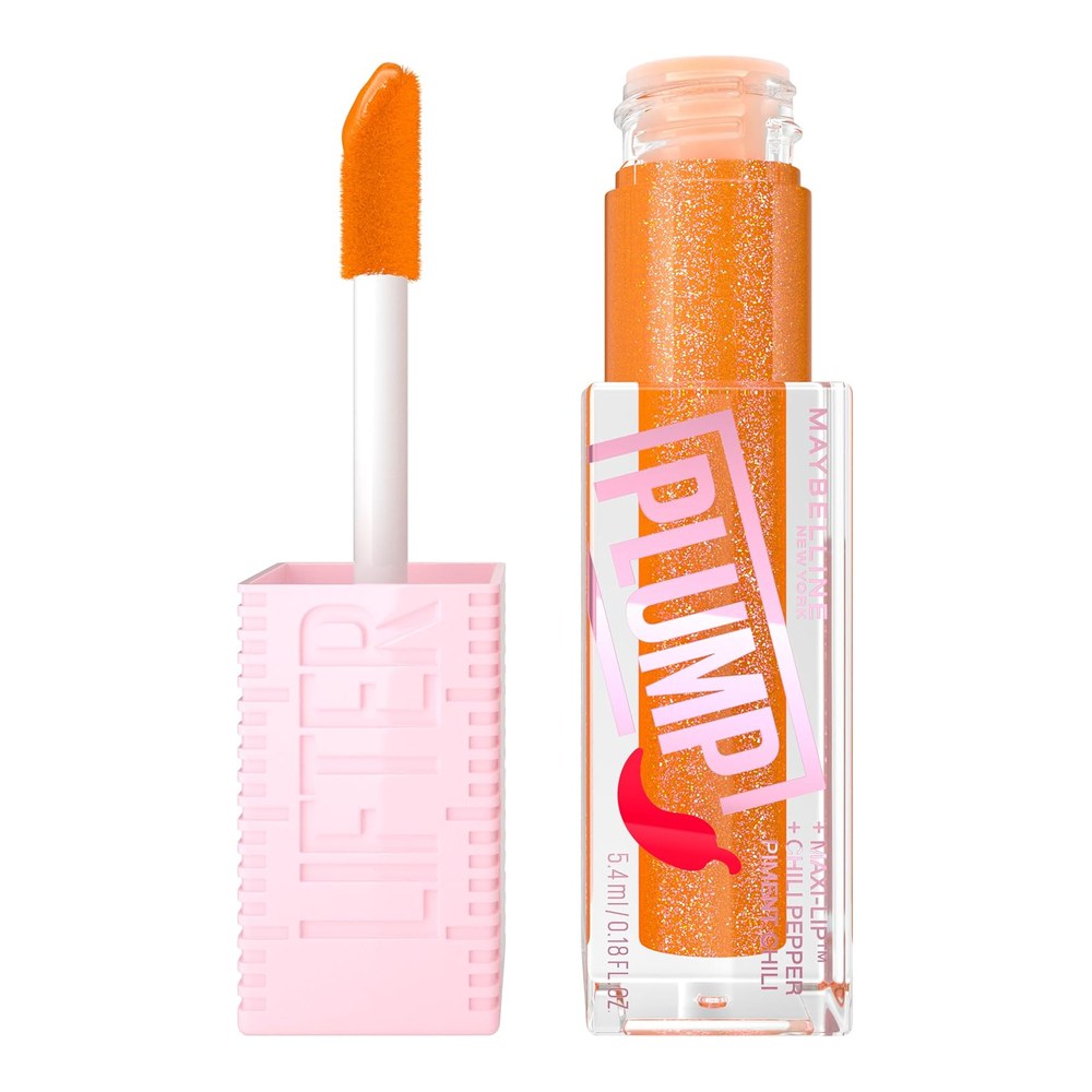 Maybelline Lifter Plumping Lip Gloss Hyaluronic Acid 008 Hot Honey | With Hyaluronic Acid & Chilli Pepper, XL Wand, Vegan Formula, Lasting Plump, Plumping Liquid Gloss