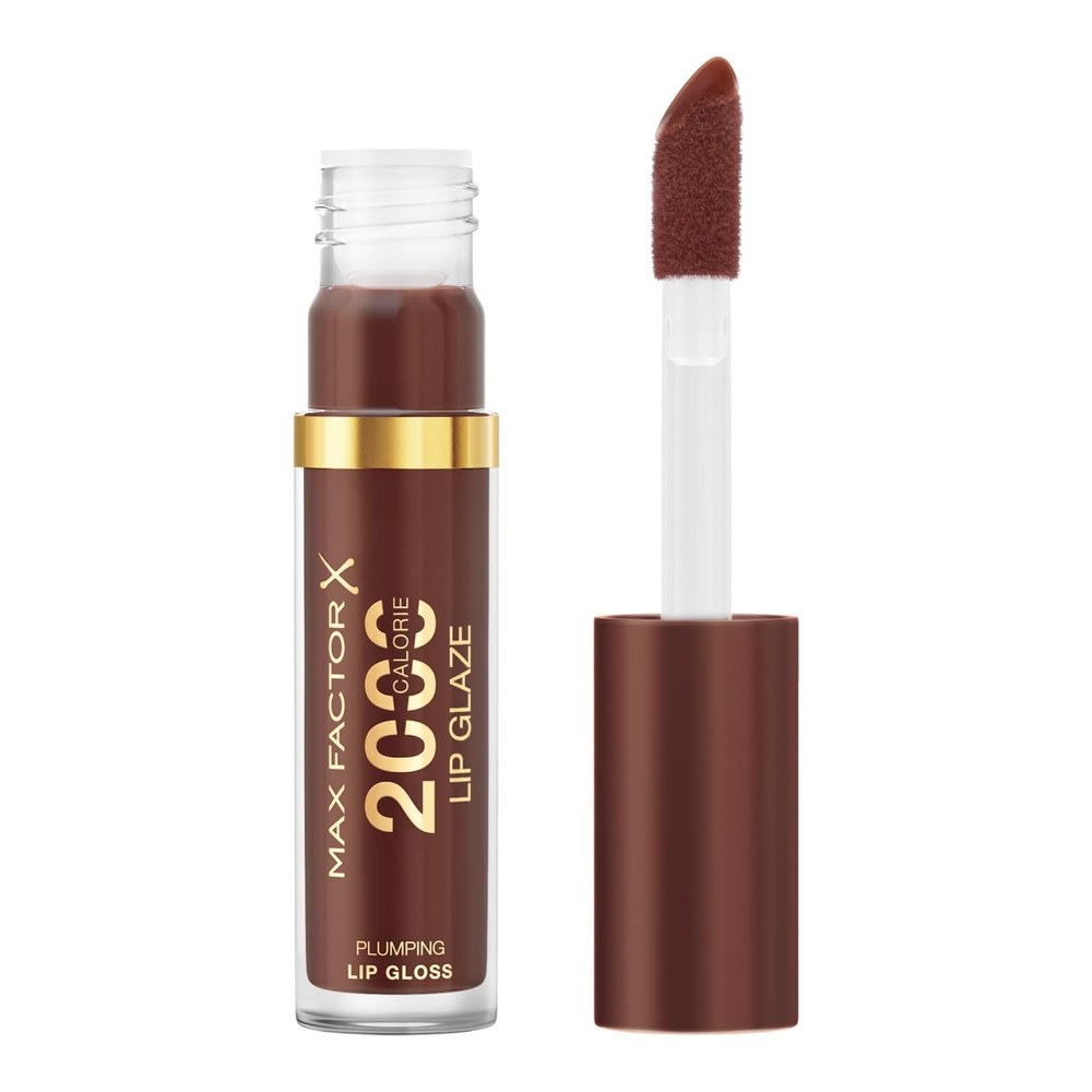 Max Factor 2000 Calorie Lip Glaze Chocolate Glow, Full Shine Lip Gloss, Nourishing with Hyaluronic Acid & Squalane, Instant Plump, Non-Sticky, Vanilla-Milk Scent, Fuller Looking Lips