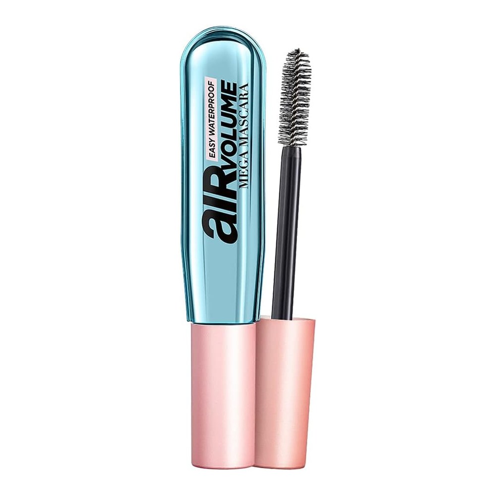 L'Oréal Paris Mascara Air Volume Mega Waterproof 48H Longwear Black | Easy Warm Water Removal, Big Cushion Brush for 10x Mega Volume, Smudgeproof, Flake Resistant