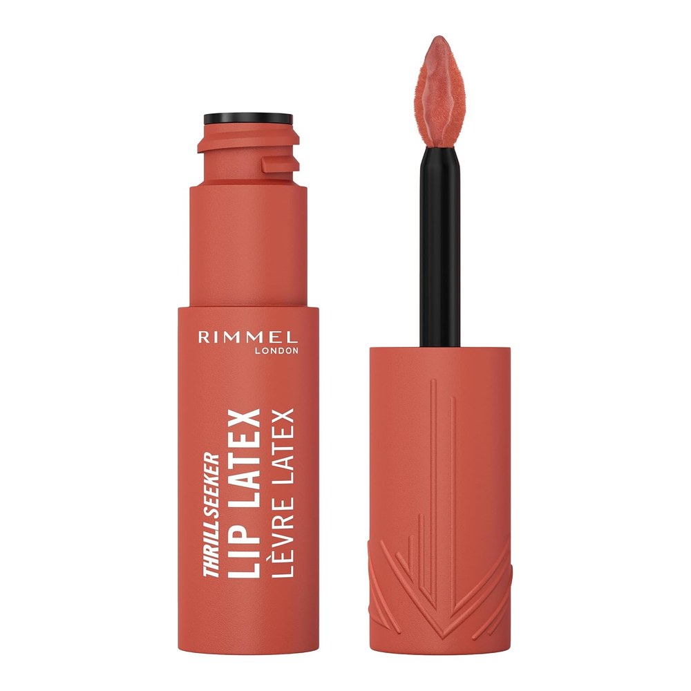Rimmel Thrill Seeker Lip Latex, 200 So Peachy, Ultra-Smooth Finish, Lasts All Day, Transfer-Proof, Infused with Aloe Vera, Hyaluronic Acid and Vitamin E, Diamond-Like Shape Applicator, Vegan